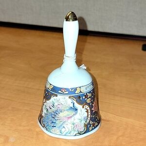 Japan Peacock bell hand painted gold top 3" wide 5.5" tall